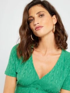 Camiseta De Manga Corta Con Botones De Fantasía - Verde -Zalaris Tienda camiseta de manga corta con botones de fantasia verde arp63 4 frb3