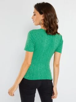 Camiseta De Manga Corta Con Botones De Fantasía - Verde -Zalaris Tienda camiseta de manga corta con botones de fantasia verde arp63 4 frb4