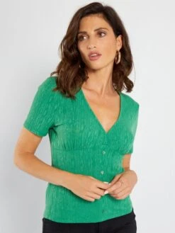 Camiseta De Manga Corta Con Botones De Fantasía - Verde -Zalaris Tienda camiseta de manga corta con botones de fantasia verde arp63 4 frb5