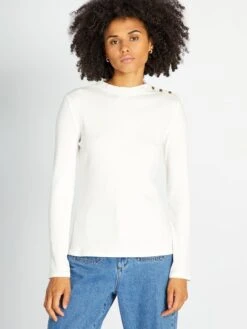 Camiseta De Manga Larga De Punto De Canalé - BLANCO -Zalaris Tienda camiseta de manga larga de punto de canale blanco ann07 1 frb4