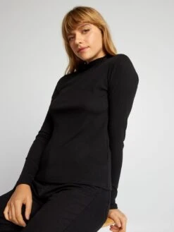 Camiseta De Manga Larga De Punto De Canalé - Negro 9 Camiseta De Manga Larga De Punto De Canalé - Negro -Zalaris Tienda camiseta de manga larga de punto de canale negro ann07 2 frb3