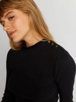 Camiseta De Manga Larga De Punto De Canalé - Negro 10 Camiseta De Manga Larga De Punto De Canalé - Negro -Zalaris Tienda camiseta de manga larga de punto de canale negro ann07 2 frb4