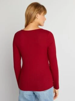 Camiseta De Manga Larga De Punto De Canalé - Rojo 10 Camiseta De Manga Larga De Punto De Canalé - Rojo -Zalaris Tienda camiseta de manga larga de punto de canale rojo aly66 3 frb4