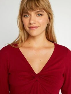 Camiseta De Manga Larga De Punto De Canalé - Rojo 11 Camiseta De Manga Larga De Punto De Canalé - Rojo -Zalaris Tienda camiseta de manga larga de punto de canale rojo aly66 3 frb5