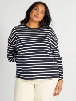 Camiseta De Manga Larga 'rayas' - Azul Marino