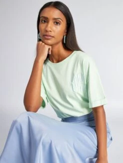 Camiseta De Punto Con Bordado - VERDE