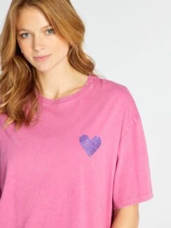 Camiseta De Punto Con Estampado - CORAZON ROSA