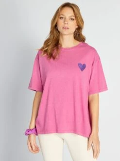 Camiseta De Punto Con Estampado - CORAZON ROSA -Zalaris Tienda camiseta de punto con estampado corazon rosa arf03 2 frb4