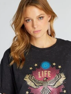 Camiseta De Punto Con Estampado - VIDA NEGRA -Zalaris Tienda camiseta de punto con estampado vida negra arf03 1 frb3