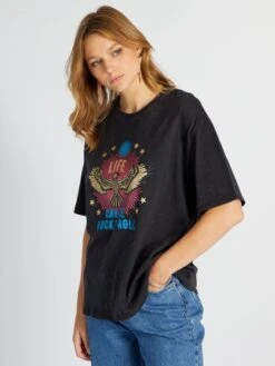 Camiseta De Punto Con Estampado - VIDA NEGRA -Zalaris Tienda camiseta de punto con estampado vida negra arf03 1 frb5