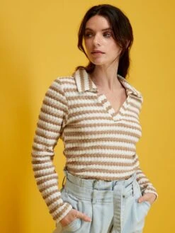 Camiseta De Punto Croché - BEIGE