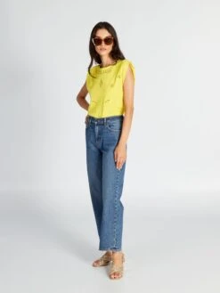 Camiseta De Punto De Canalé Con Calados - AMARILLO -Zalaris Tienda camiseta de punto de canale con calados amarillo asa79 2 frb2