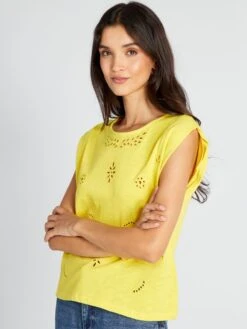 Camiseta De Punto De Canalé Con Calados - AMARILLO -Zalaris Tienda camiseta de punto de canale con calados amarillo asa79 2 frb5