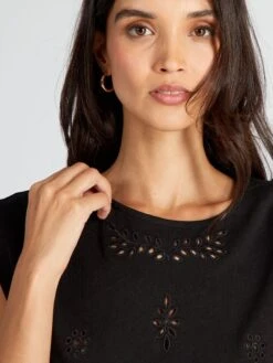 Camiseta De Punto De Canalé Con Calados - Negro -Zalaris Tienda camiseta de punto de canale con calados negro asa79 3 frb3