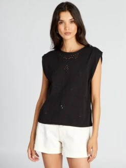 Camiseta De Punto De Canalé Con Calados - Negro -Zalaris Tienda camiseta de punto de canale con calados negro asa79 3 frb5