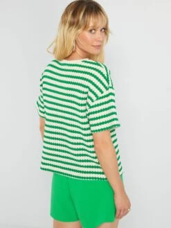 Camiseta De Punto De Croché A Rayas - Verde -Zalaris Tienda camiseta de punto de croche a rayas verde asm28 3 frb3