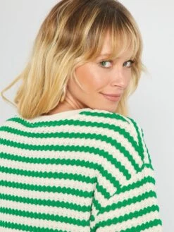 Camiseta De Punto De Croché A Rayas - Verde -Zalaris Tienda camiseta de punto de croche a rayas verde asm28 3 frb4