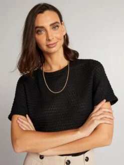 Camiseta De Punto De Croché - Negro