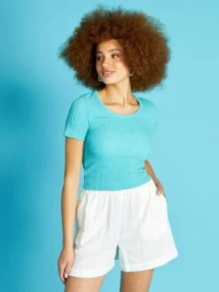 Camiseta De Punto Gofrado - AZUL