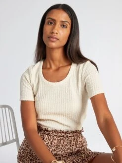 Camiseta De Punto Gofrado - BEIGE