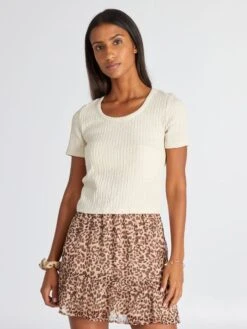 Camiseta De Punto Gofrado - BEIGE -Zalaris Tienda camiseta de punto gofrado beige avx07 2 frb3