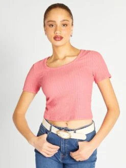 Camiseta De Punto Gofrado - Rosa