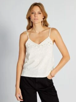 Camiseta De Tirantes Con Bordados - Blanco -Zalaris Tienda camiseta de tirantes con bordados blanco asm29 1 frb5