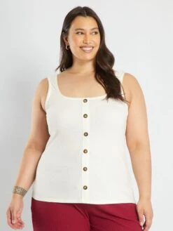 Camiseta De Tirantes Con Botones De Fantasía - BLANCO