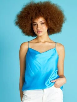 Camiseta De Tirantes Con Cuello Drapeado - Azul -Zalaris Tienda camiseta de tirantes con cuello drapeado azul aup28 1 frb4