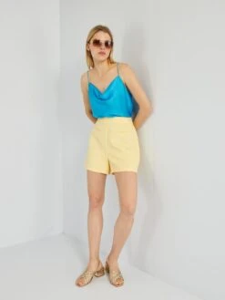 Camiseta De Tirantes Con Cuello Drapeado - Azul -Zalaris Tienda camiseta de tirantes con cuello drapeado azul aup28 1 frb6