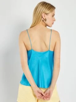 Camiseta De Tirantes Con Cuello Drapeado - Azul -Zalaris Tienda camiseta de tirantes con cuello drapeado azul aup28 1 frb7