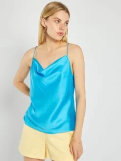 Camiseta De Tirantes Con Cuello Drapeado - Azul -Zalaris Tienda camiseta de tirantes con cuello drapeado azul aup28 1 frb8