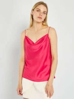 Camiseta De Tirantes Con Cuello Drapeado - Rosa -Zalaris Tienda camiseta de tirantes con cuello drapeado rosa aup28 2 frb4