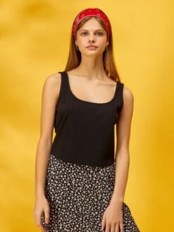 Camiseta De Tirantes Con Escote Cuadrado Efecto Corsé - Negro