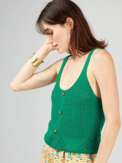 Camiseta De Tirantes De Croché - VERDE