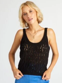 Camiseta De Tirantes De Ganchillo - Negro -Zalaris Tienda camiseta de tirantes de ganchillo negro aej74 3 frb4