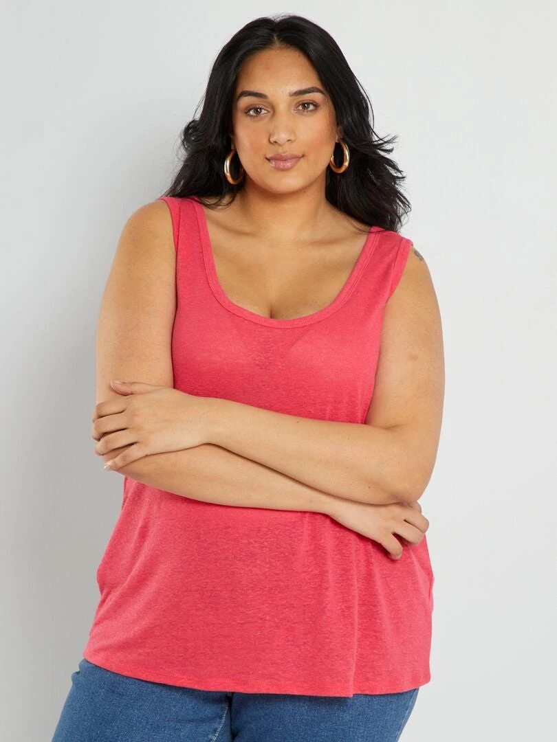 Camiseta De Tirantes De Lino Liso - Rosa 3 Camiseta De Tirantes De Lino Liso - Rosa