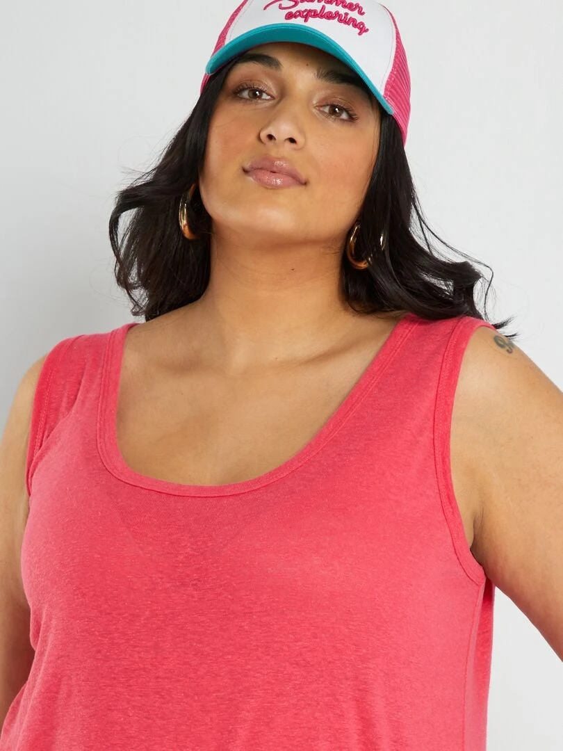 Camiseta De Tirantes De Lino Liso - Rosa 6 Camiseta De Tirantes De Lino Liso - Rosa - Imagen 4