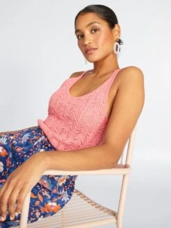 Camiseta De Tirantes De Punto Croché - Rosa -Zalaris Tienda camiseta de tirantes de punto croche rosa amw15 3 frb2