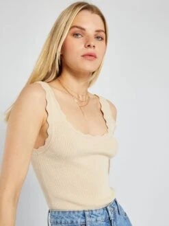 Camiseta De Tirantes De Punto De Canalé 'JDY' - BEIGE