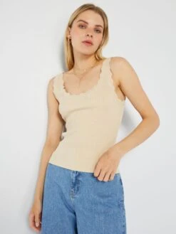 Camiseta De Tirantes De Punto De Canalé 'JDY' - BEIGE -Zalaris Tienda camiseta de tirantes de punto de canale jdy beige anw45 2 frb5