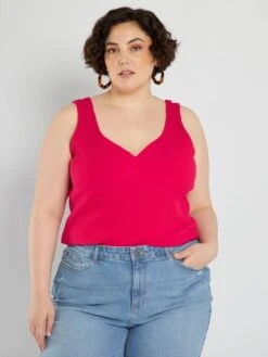 Camiseta De Tirantes De Punto De Canalé - Rosa