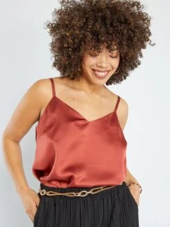 Camiseta De Tirantes Satinada - ROJO