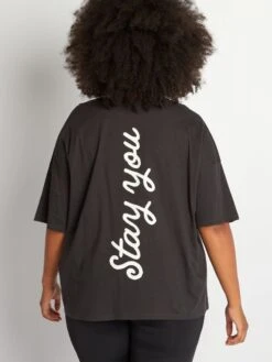 Camiseta Estampada Con Cuello Redondo - NEGRO -Zalaris Tienda camiseta estampada con cuello redondo negro ajy43 1 frb3