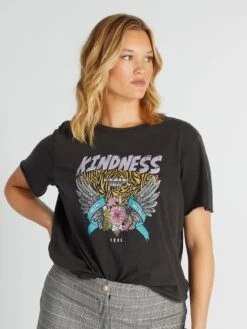 Camiseta Estampada Con Cuello Redondo 'Only' - Negro