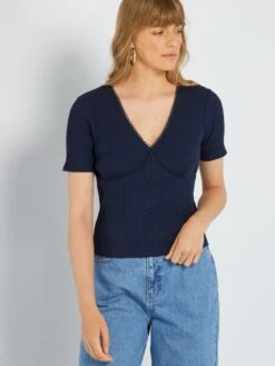 Camiseta Estilo Body Con Bordes De Macramé - Negro Iris -Zalaris Tienda camiseta estilo body con bordes de macrame negro iris alz67 2 frb5