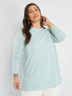 Camiseta Larga De Manga Larga - AZUL