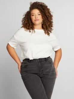 Camiseta Lisa Con Cuello Redondo - Blanco