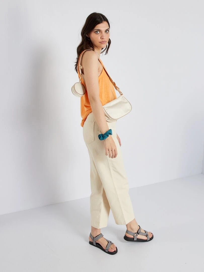 Camiseta Lisa De Tirantes Con Lino - Naranja Albaricoque 4 Camiseta Lisa De Tirantes Con Lino - Naranja Albaricoque - Imagen 2