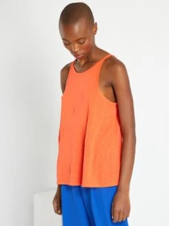 Camiseta Lisa De Tirantes Con Lino - Rojo Coral -Zalaris Tienda camiseta lisa de tirantes con lino rojo coral zq113 3 frb4